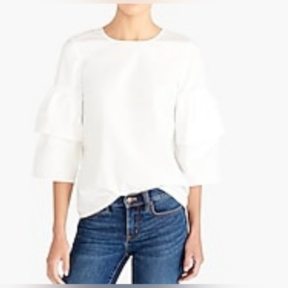 J. Crew|White Tiered bell sleeve top, Cotton with keyhole detail, size 12••• - Picture 1 of 13